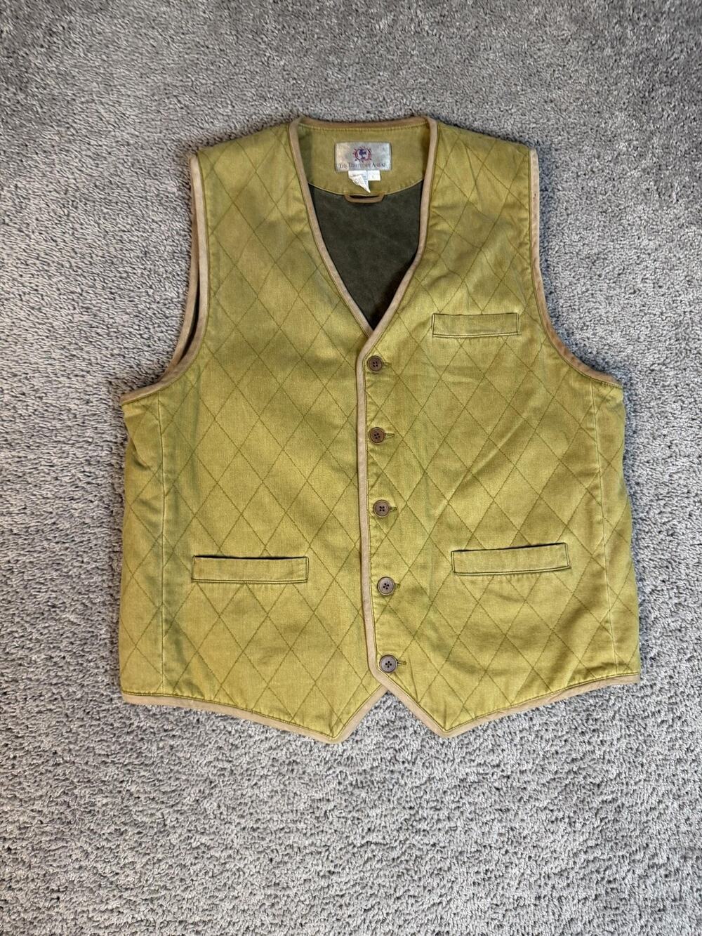 The Territory Ahead Vest Mens L Green Quilted Lined Fleece Twill Safari Hunting